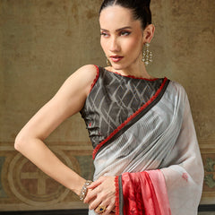 White Georgette Floral Printed Saree sedora couture