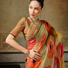 Yellow Georgette Floral Printed Saree sedora couture