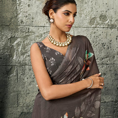 Grey Pure Weightless Floral Printed Saree sedora couture