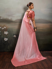 Rose Pink Satin Plain Dyed Saree sedora couture