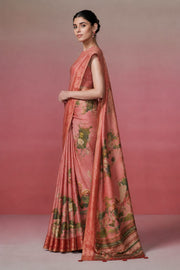 Rose Pink Kanjivaram Floral Printed Saree sedora couture