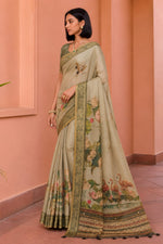 Beige Kanjivaram Floral Printed Saree sedora couture