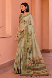 Beige Kanjivaram Floral Printed Saree sedora couture