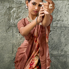 Brown Pure Weightless Floral Printed Saree sedora couture
