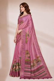 Pink Kanjivaram Floral Printed Saree sedora couture