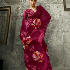 Wine Pure Weightless Floral Printed Saree sedora couture