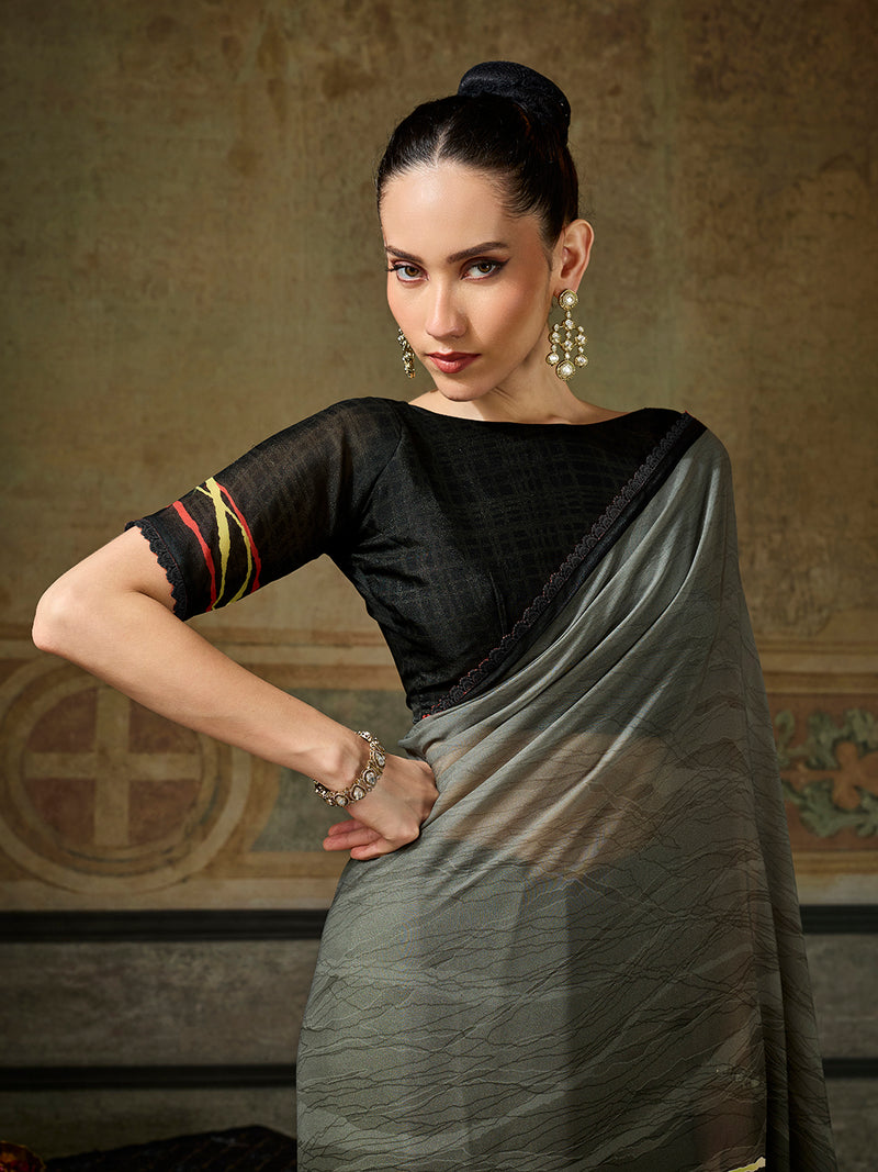 Black Georgette Abstract Printed Saree sedora couture