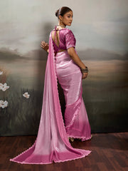 Pink Satin Plain Dyed Saree
