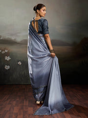 Grey Satin Plain Dyed Saree
