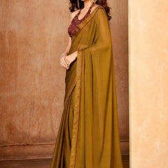 Golden Georgette Solid Printed Saree sedora couture