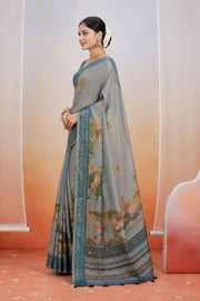 Blue Kanjivaram Floral Printed Saree sedora couture