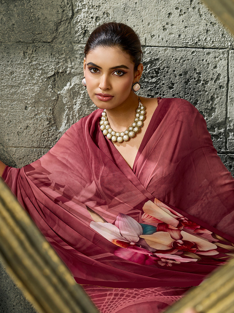 Maroon Pure Weightless Floral Printed Saree sedora couture