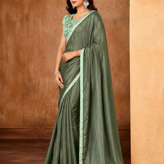 Green Georgette Solid Printed Saree sedora couture
