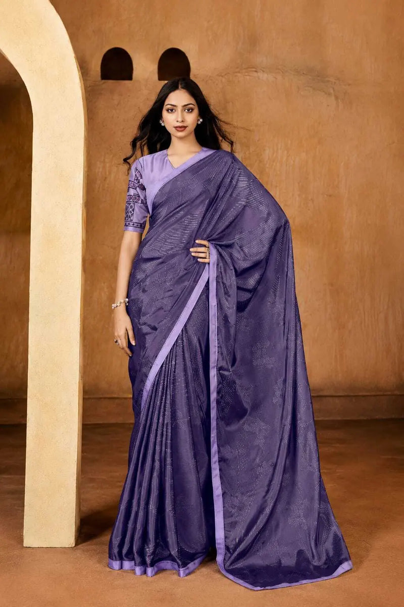 Lavender Georgette Solid Printed Saree sedora couture