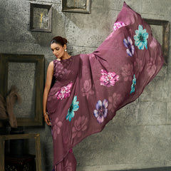 Dusty Purple Georgette Floral Saree sedora couture