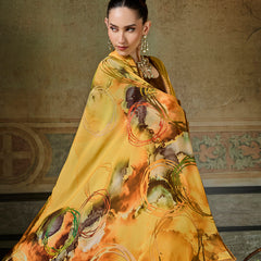 Mustard Georgette Floral Printed Saree sedora couture