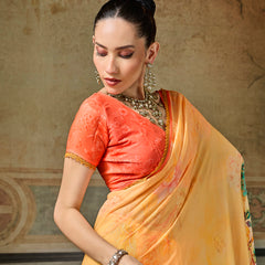 Yellow Georgette Floral Printed Saree sedoracouture