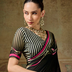 Black Georgette Floral Printed Saree sedoracouture