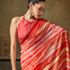 Orange Georgette Abstract Printed Saree sedoracouture