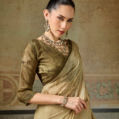 Olive Georgette Floral Printed Saree sedora couture