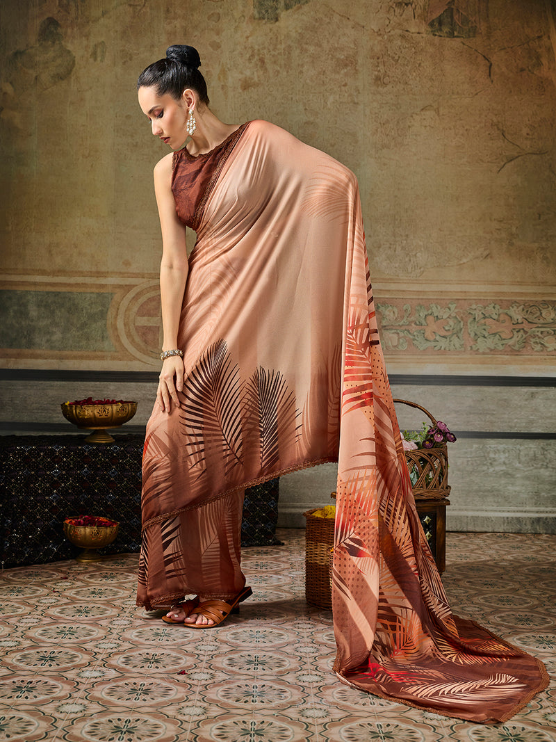 Peach Georgette Floral Printed Saree sedora couture