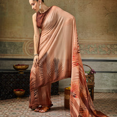 Peach Georgette Floral Printed Saree sedora couture