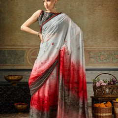 White Georgette Floral Printed Saree sedora couture
