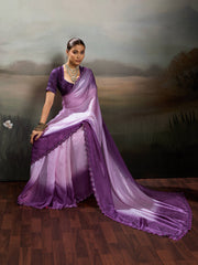 Pink Satin Plain Dyed Saree