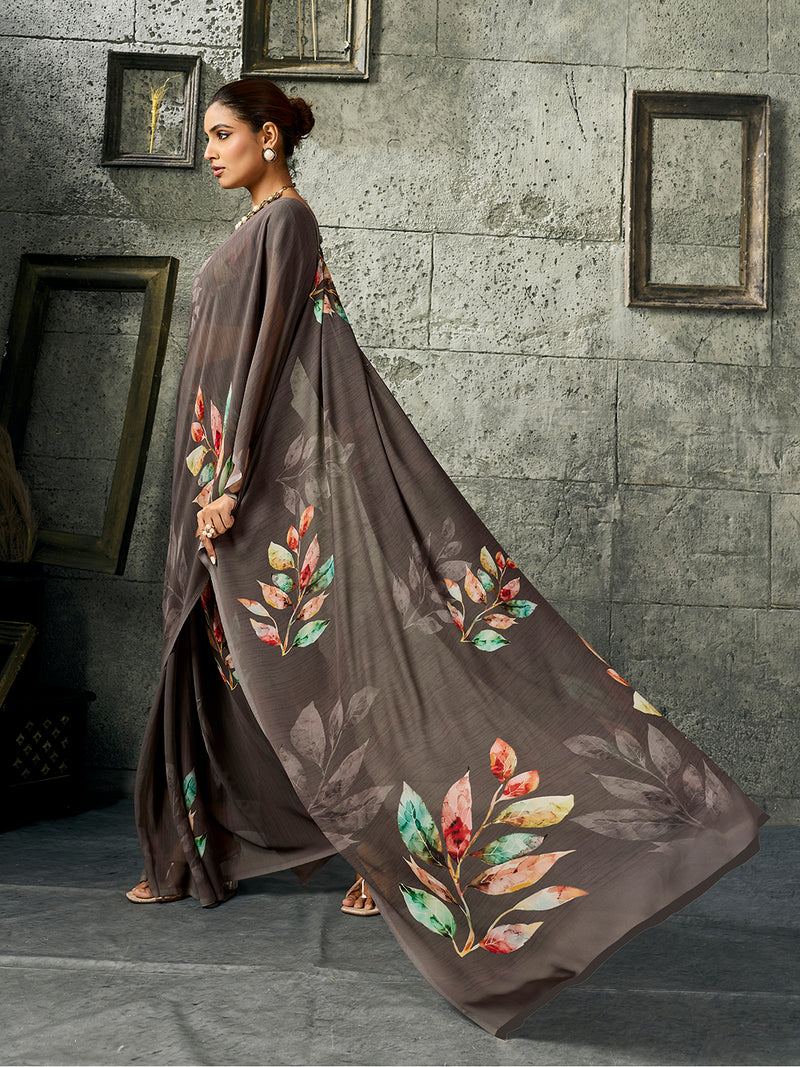 Grey Pure Weightless Floral Printed Saree sedora couture