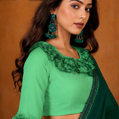 Teal Green Georgette Solid Printed Saree sedora couture