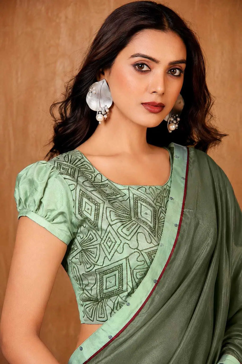 Green Georgette Solid Printed Saree sedora couture