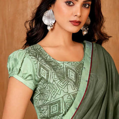 Green Georgette Solid Printed Saree sedora couture