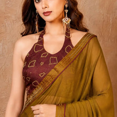 Golden Georgette Solid Printed Saree sedora couture