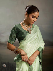 Green Satin Plain Dyed Saree