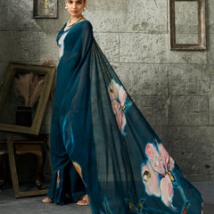 Blue Pure Weightless Floral Printed Saree sedoracouture
