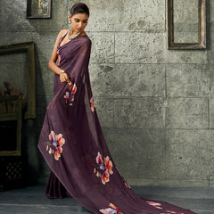 Dark Purple Pure Weightless Floral Printed Saree sedoracouture