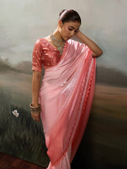 Rose Pink Satin Plain Dyed Saree sedora couture