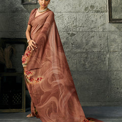 Brown Pure Weightless Floral Printed Saree sedora couture