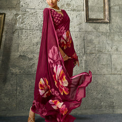 Wine Pure Weightless Floral Printed Saree sedora couture