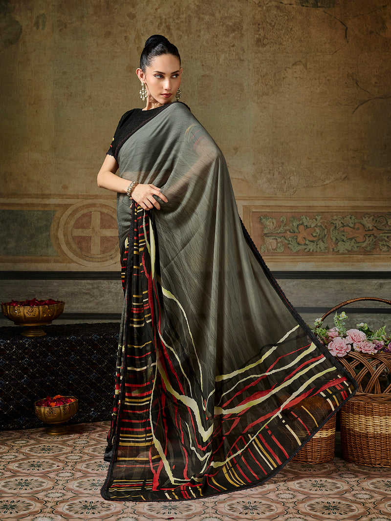 Black Georgette Abstract Printed Saree sedora couture