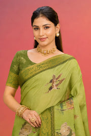 Green Kanjivaram Floral Printed Saree sedora couture