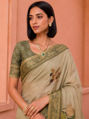 Beige Kanjivaram Floral Printed Saree sedora couture