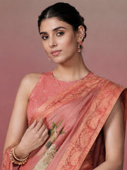 Rose Pink Kanjivaram Floral Printed Saree sedora couture