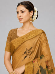 Mustard Kanjivaram Floral Printed Saree sedora couture