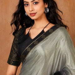 Black and Grey Georgette Solid Printed Saree sedora couture