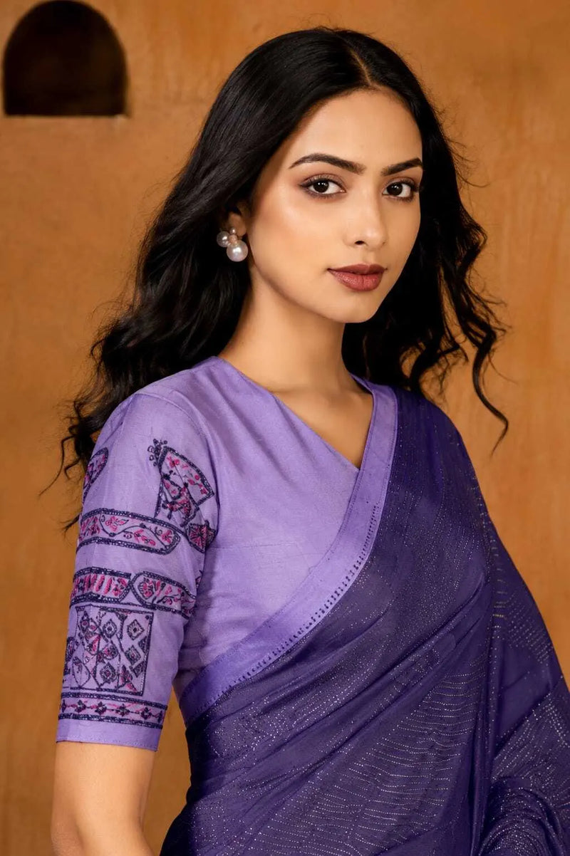 Lavender Georgette Solid Printed Saree sedora couture