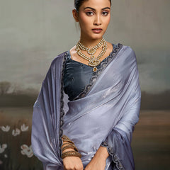Grey Satin Plain Dyed Saree sedora couture