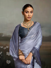 Grey Satin Plain Dyed Saree