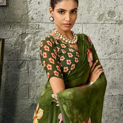 Green Pure Weightless Floral Printed Saree sedoracouture