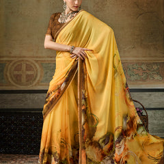 Mustard Georgette Floral Printed Saree sedora couture